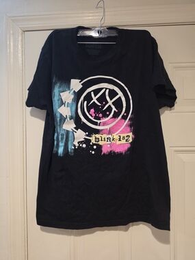 Blink-182 Black Short Sleeve Graphic Tee with Pink & Teal Accents
